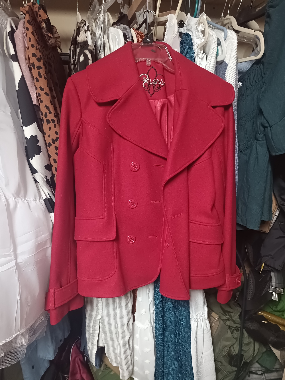 Guess Women’s Red Double-Breasted Peacoat